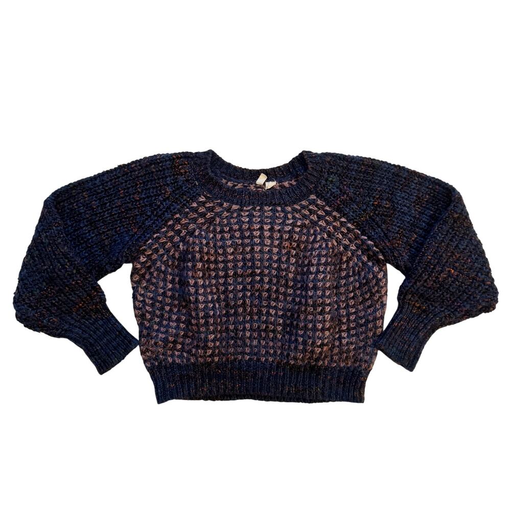 Moth Anthropologie Cropped Waffle Knit Sweater Wool Mohair Mauve Navy XXS - Picture 2 of 16